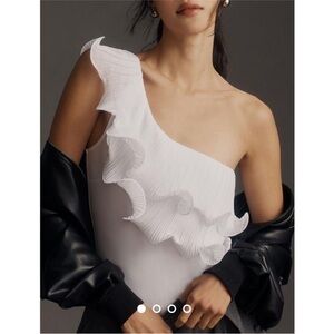 Elegant White One Shoulder Ruffle Bodysuit